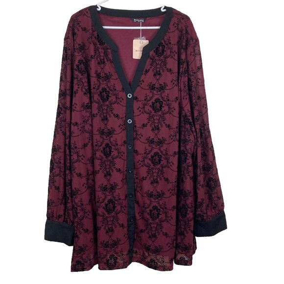 NWT Bloom Chic Womens Plus Sz 30/6X Dressy Button Front Long Sleeve Blouse Top - Picture 1 of 8